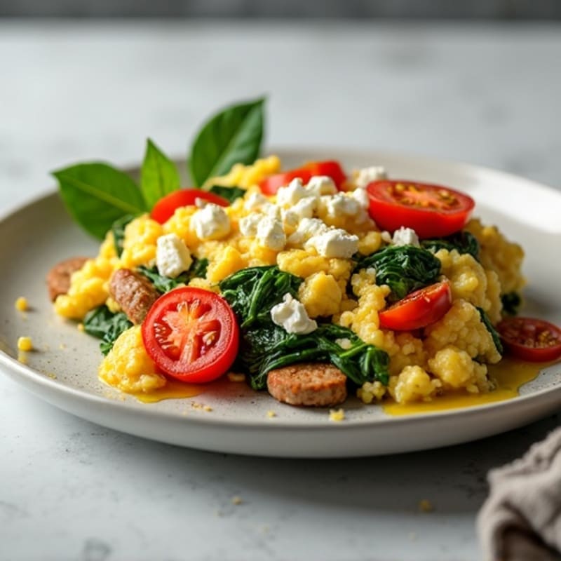 Egg White and Turkey Sausage Scramble with Spinach and Tomatoes