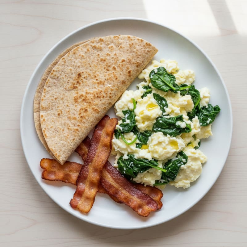Egg White and Spinach Scramble with Turkey Bacon