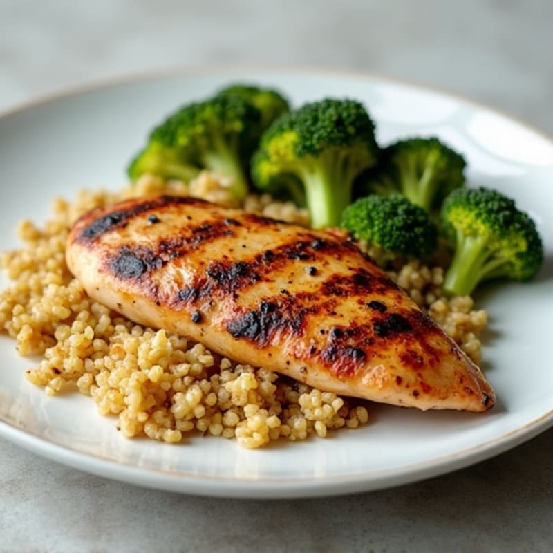 Grilled Chicken Breast with Quinoa and Roasted Broccoli