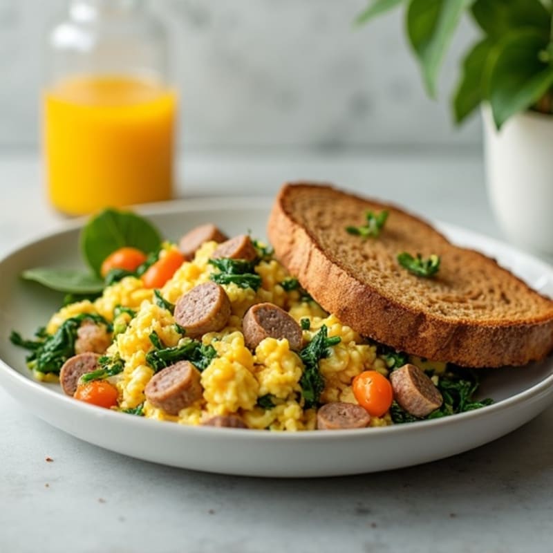 Egg White Spinach Scramble with Turkey Sausage