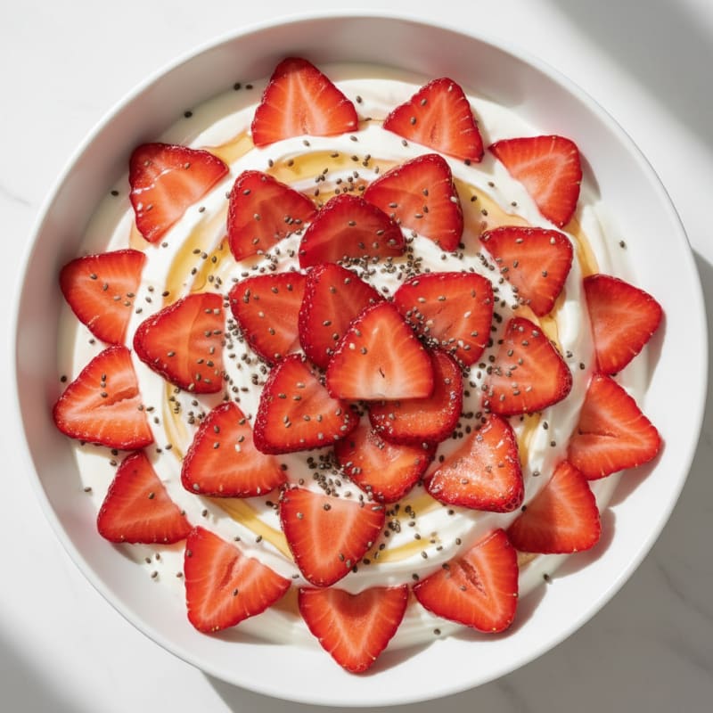 Creamy Greek Yogurt with Sliced Strawberries and Chia Seeds