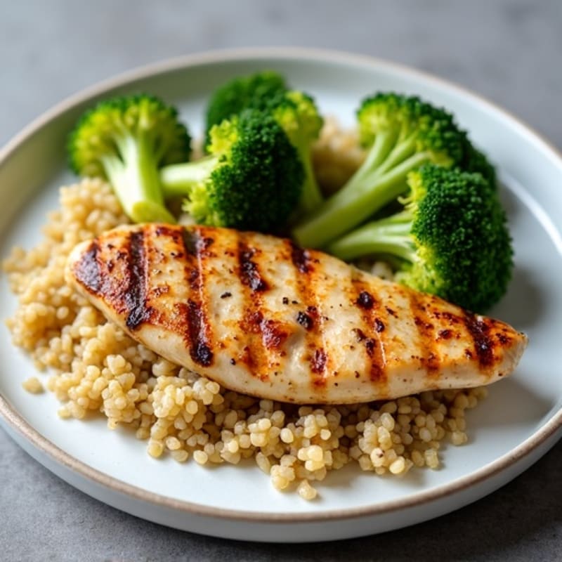 Grilled Chicken Breast with Quinoa and Steamed Broccoli