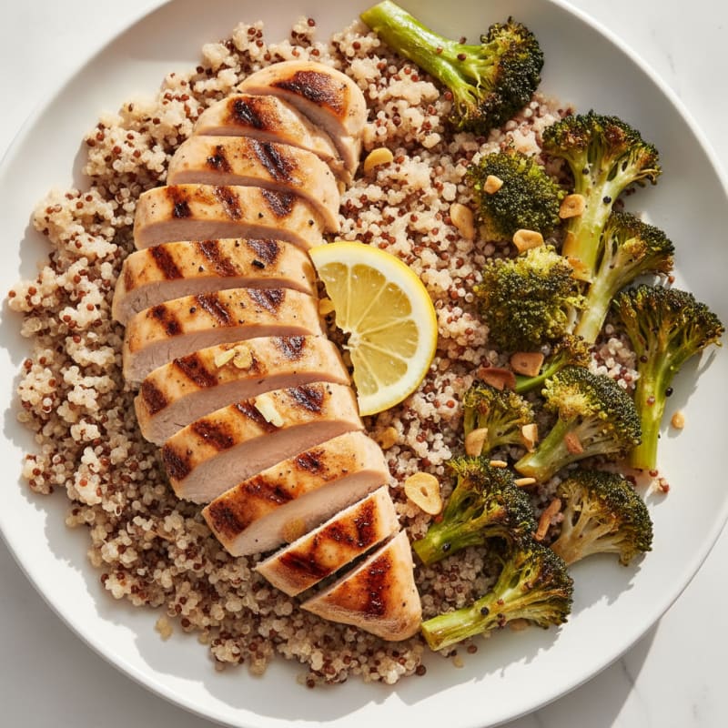 Grilled Chicken Breast with Quinoa and Roasted Broccoli