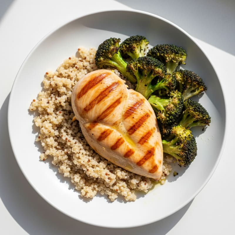 Grilled Chicken Breast with Quinoa and Roasted Broccoli