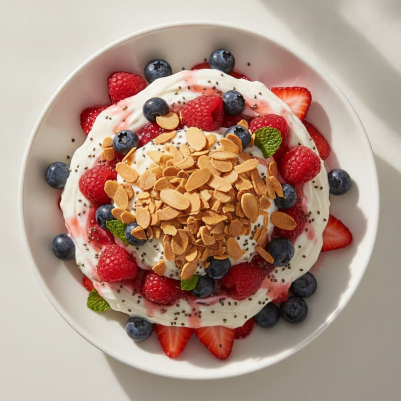 Greek Yogurt Protein Parfait with Mixed Berries and Almonds