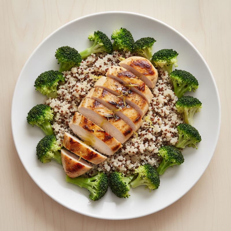 Grilled Chicken Breast with Quinoa and Steamed Broccoli