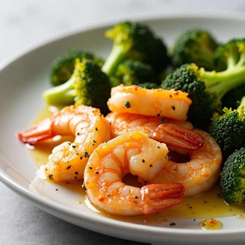 Crispy Garlic Herb Pan-Seared Shrimp with Roasted Broccoli