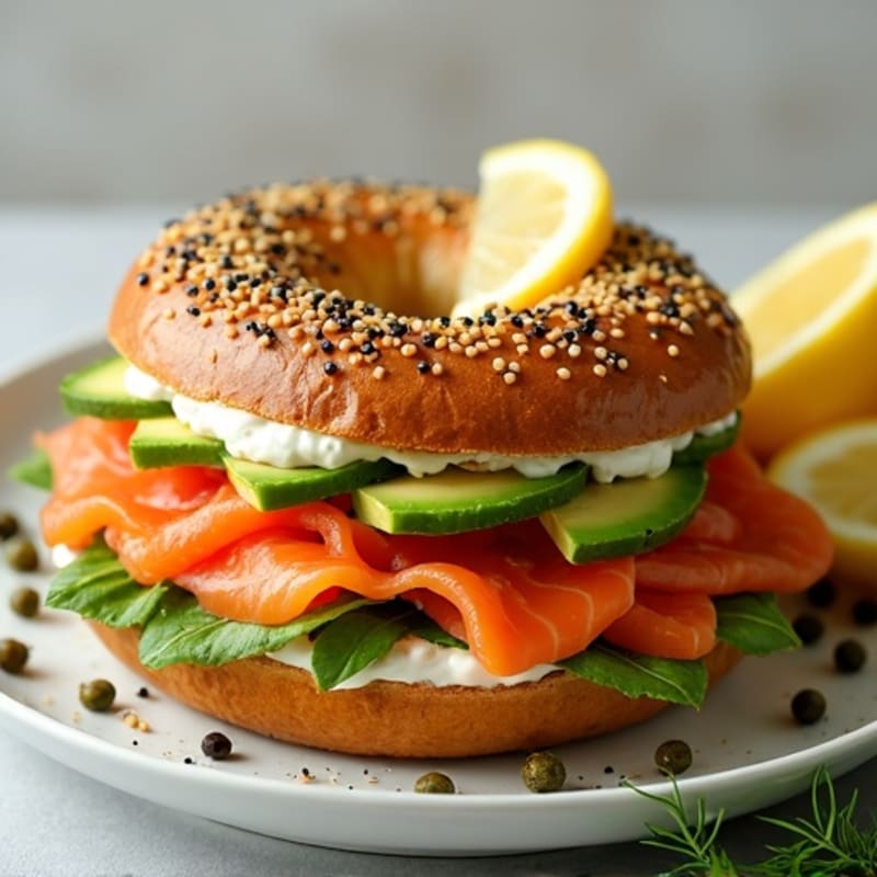Smoked Salmon and Creamy Avocado Whole Wheat Bagel