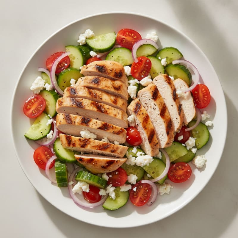 Greek Cucumber Salad with Grilled Chicken and Feta