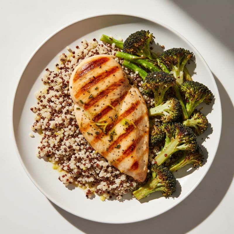 Grilled Chicken Breast with Quinoa and Roasted Broccoli
