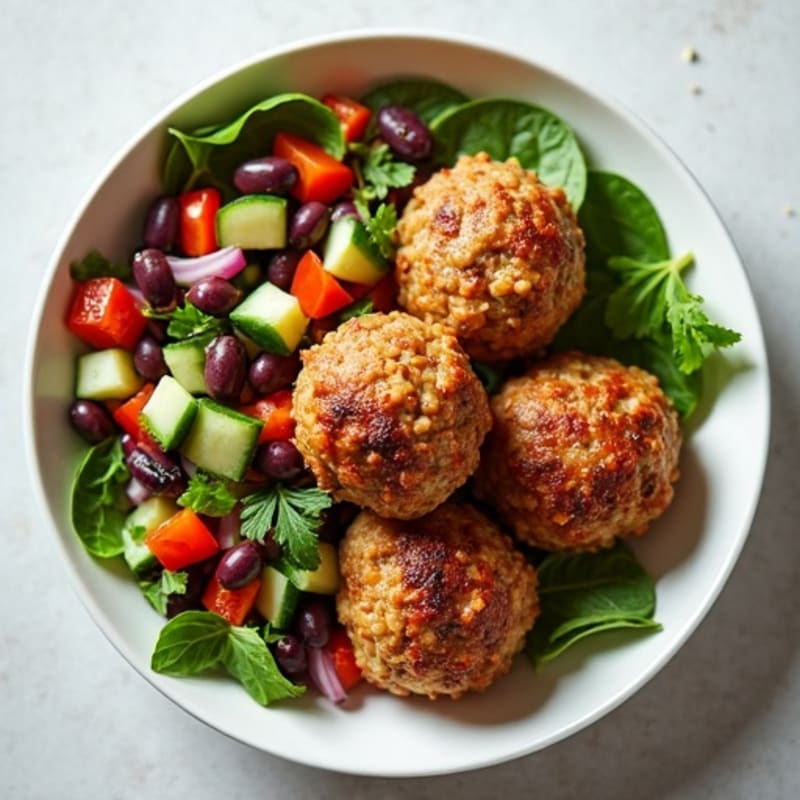 Lean Herb Turkey Meatballs with a Zesty Protein-Packed Bean Salad