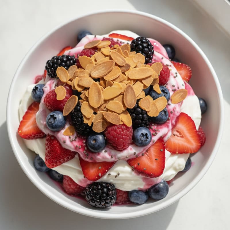 Greek Yogurt Protein Parfait with Mixed Berries and Almonds