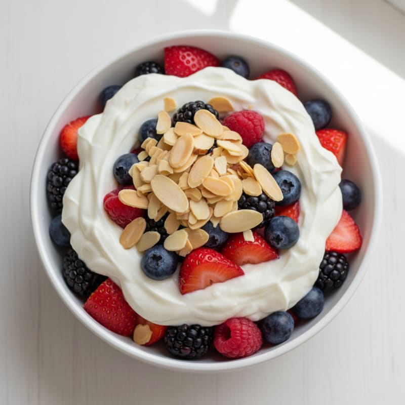 Greek Yogurt Protein Parfait with Mixed Berries and Almonds