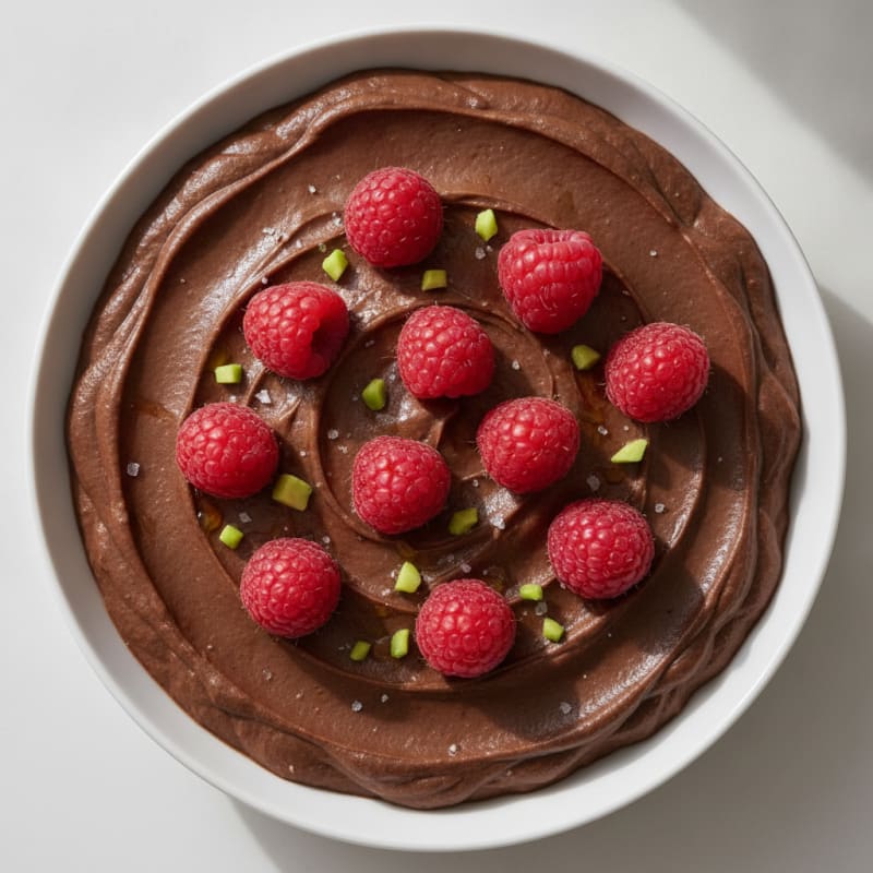 Silky Chocolate Protein Pudding with Raspberries
