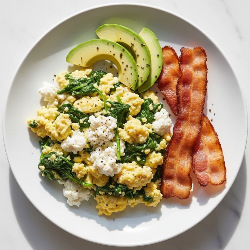 Cottage Cheese Scramble with Spinach and Turkey Bacon