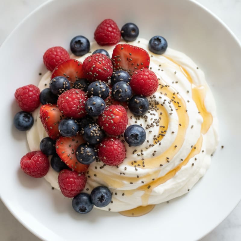Greek Yogurt Protein Mousse with Mixed Berries