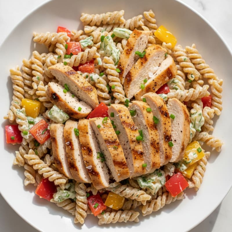 Chicken Ranch Pasta Salad with Bell Peppers