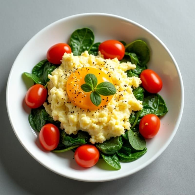 Creamy Scrambled Eggs with Fresh Spinach and Cherry Tomatoes