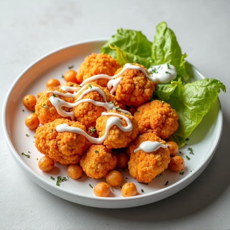 Crispy Buffalo Roasted Cauliflower with Creamy Ranch Drizzle