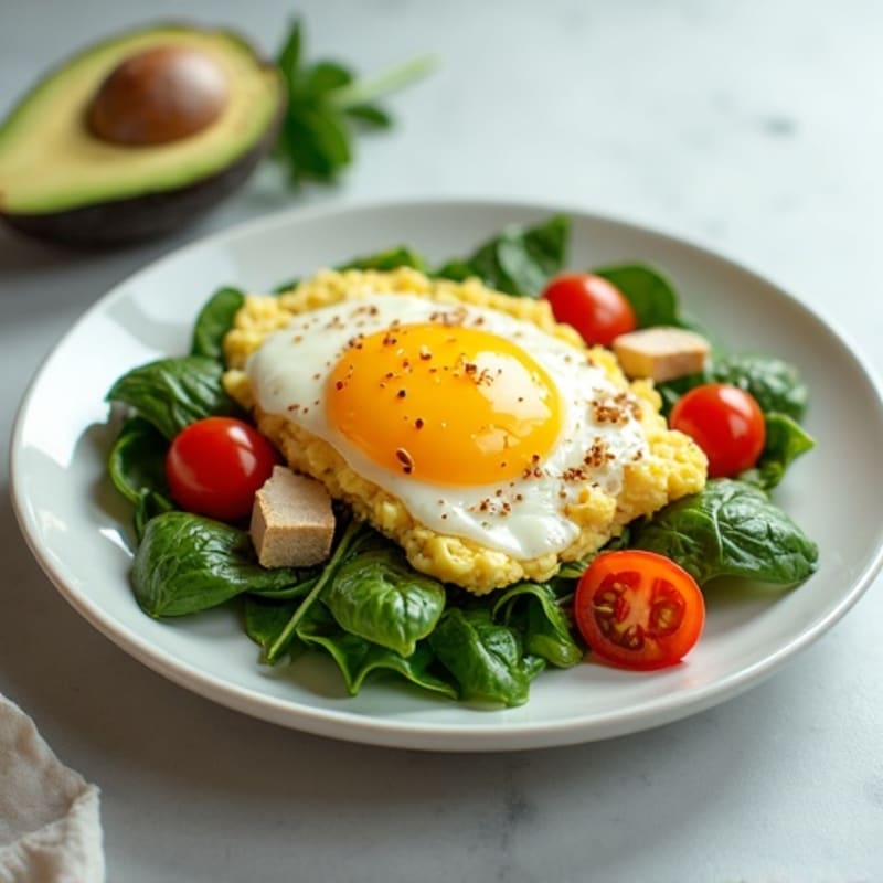 Egg White Spinach Scramble with Lean Turkey and Cherry Tomatoes