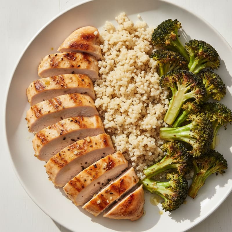 Grilled Chicken Breast with Quinoa and Roasted Broccoli