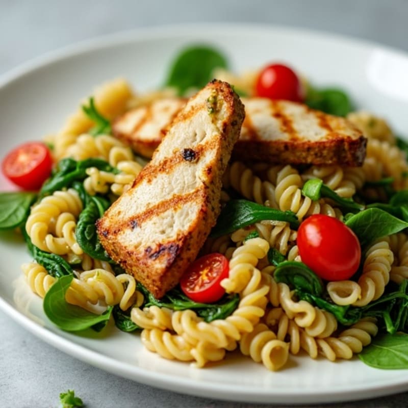 Fresh Chicken Pesto Pasta with Roasted Cherry Tomatoes and Spinach