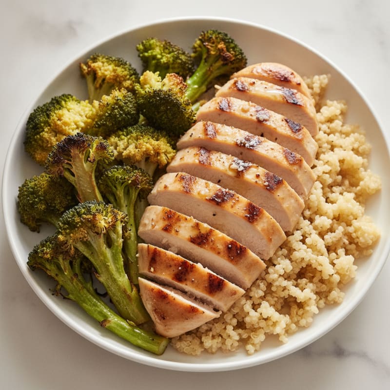Grilled Chicken Breast with Quinoa and Roasted Broccoli