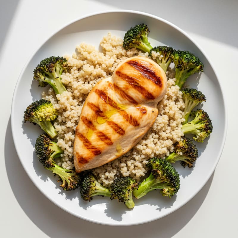 Grilled Chicken Breast with Quinoa and Roasted Broccoli