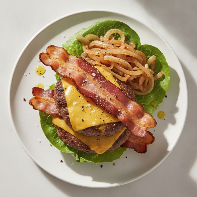 Double Bacon Cheeseburger with Caramelized Onions