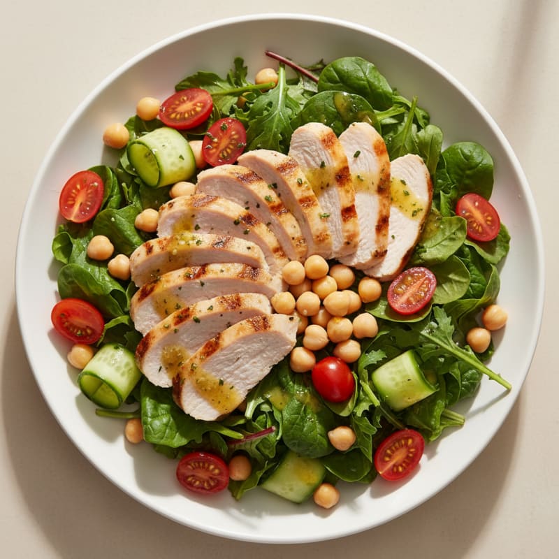 Grilled Turkey Breast Salad with Mixed Greens and Chickpeas