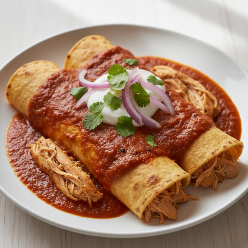 Mexican Chicken Enchiladas with Red Chili Sauce