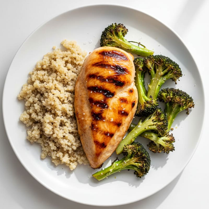 Grilled Chicken Breast with Roasted Broccoli and Quinoa