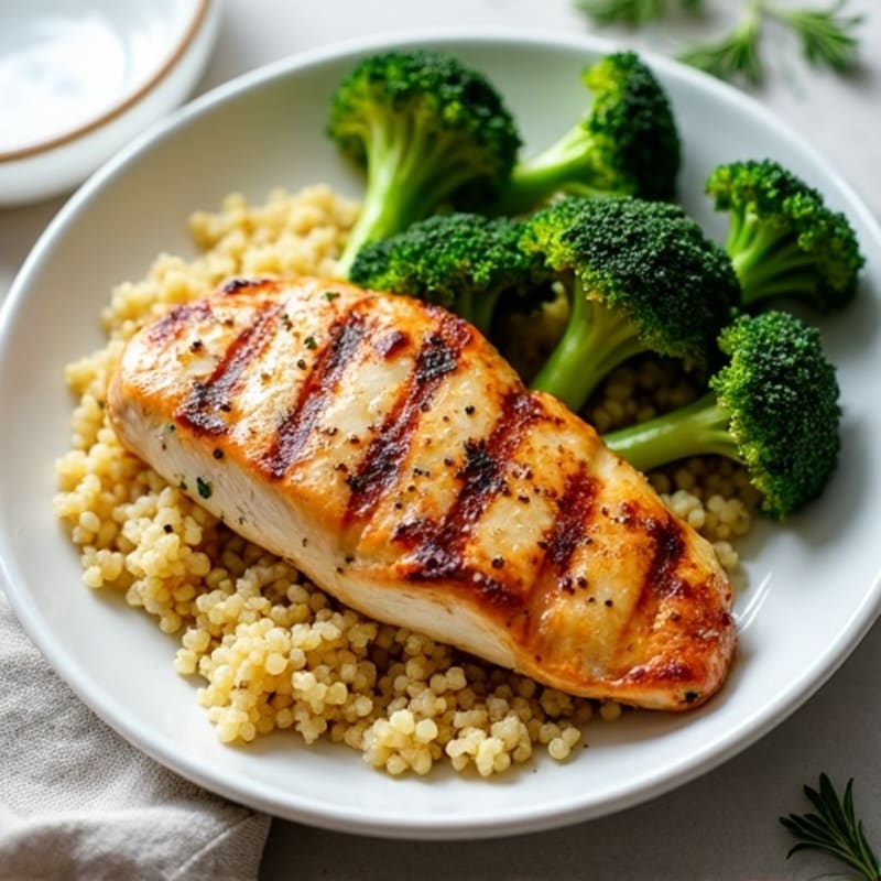 Grilled Chicken Breast with Quinoa and Roasted Broccoli