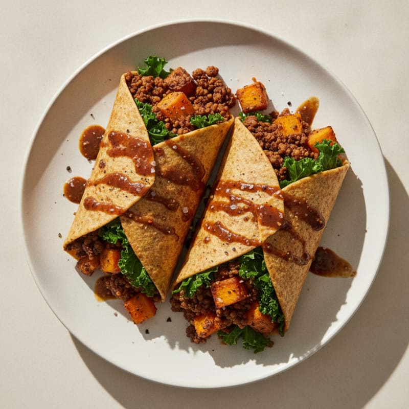 Soja Granulat Protein Wraps with Sweet Potato