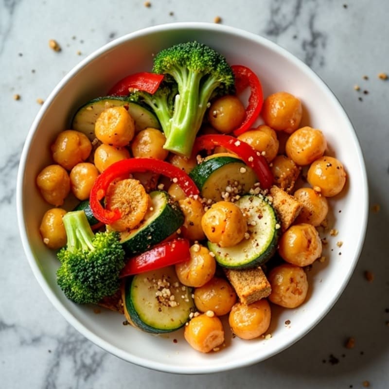 Crispy Chickpea and Roasted Vegetable Bowl with Marinated Tofu