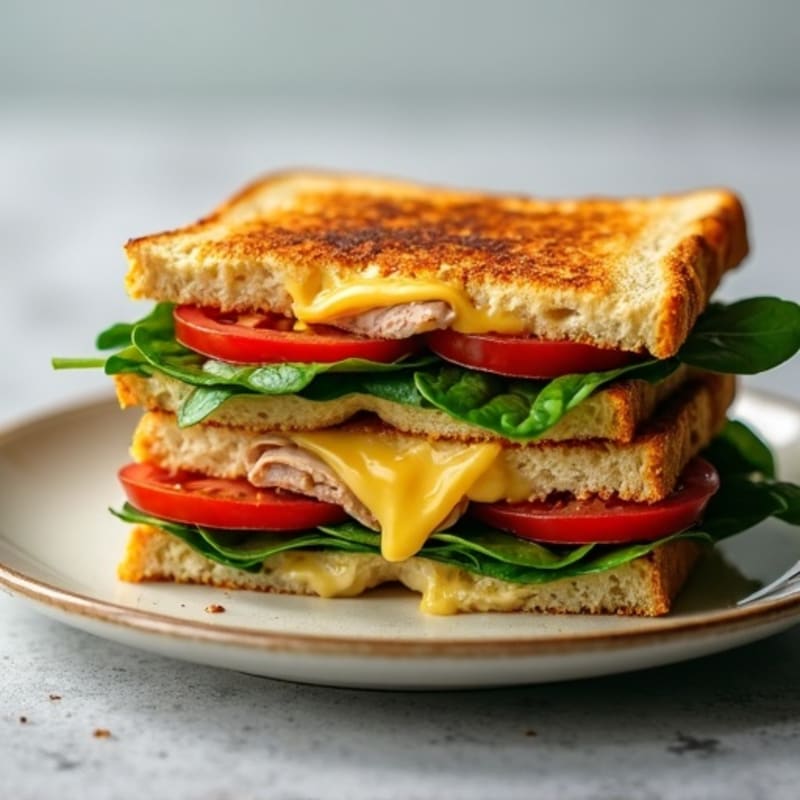 Healthy Crispy Grilled Cheese with Lean Turkey, Fresh Spinach, and Tomato
