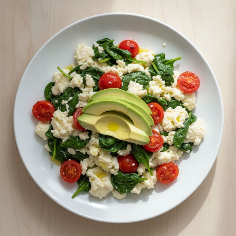 Egg White Veggie Scramble with Spinach and Cherry Tomatoes