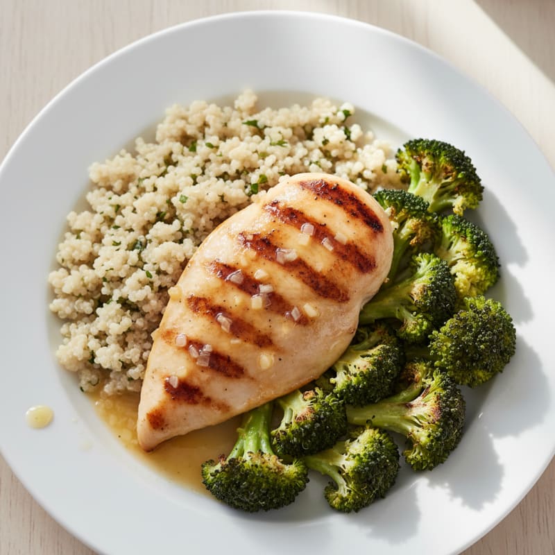 Grilled Chicken Breast with Quinoa and Roasted Broccoli
