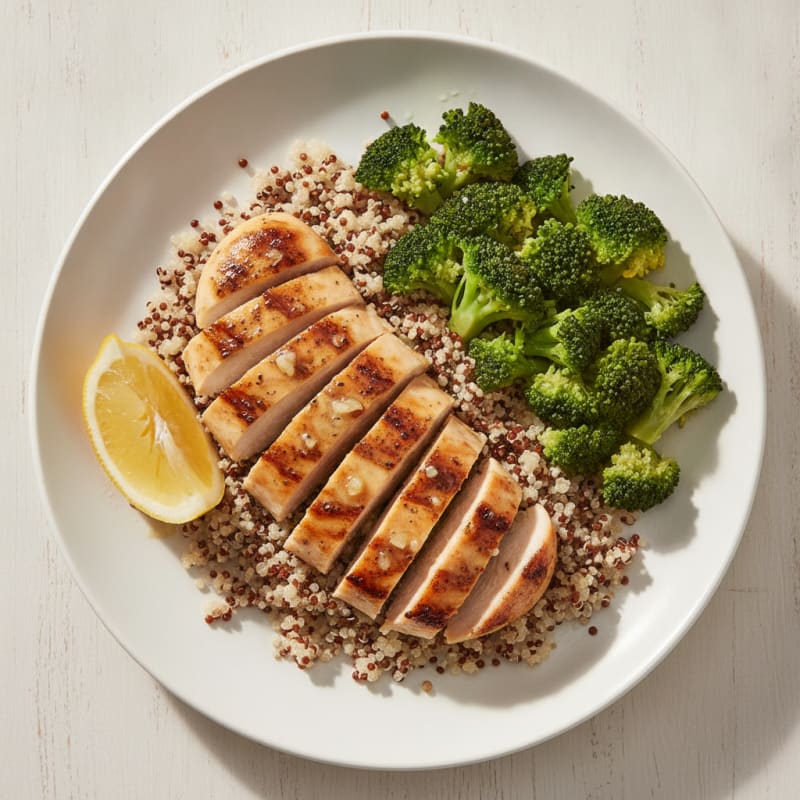 Grilled Chicken Breast with Quinoa and Steamed Broccoli