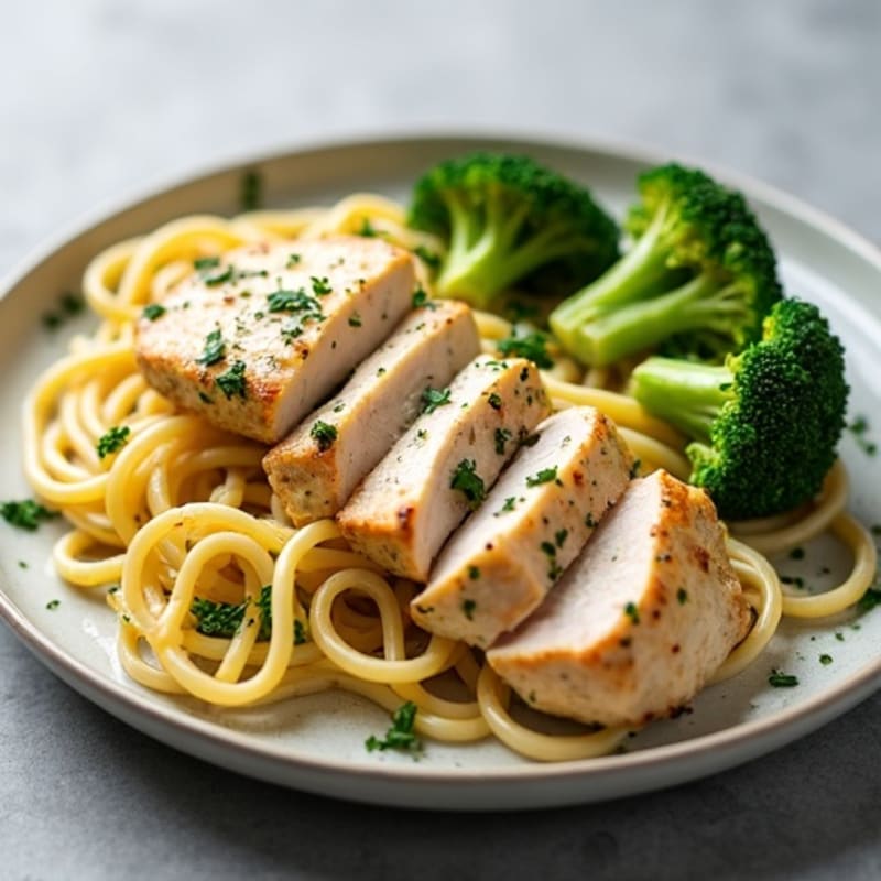 Creamy Lemon Herb Chicken Pasta with Roasted Broccoli