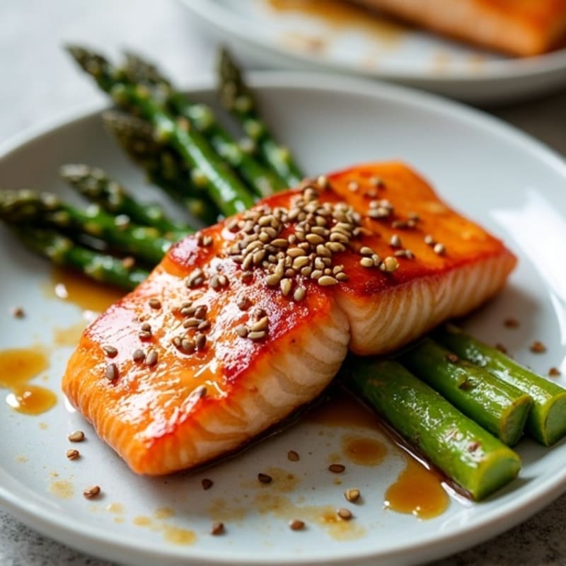 Crispy Teriyaki Glazed Salmon with Roasted Asparagus