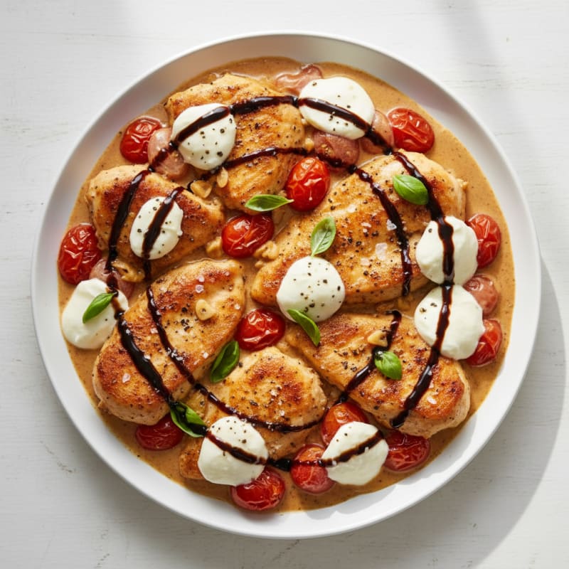 Creamy Balsamic Caprese Chicken Skillet