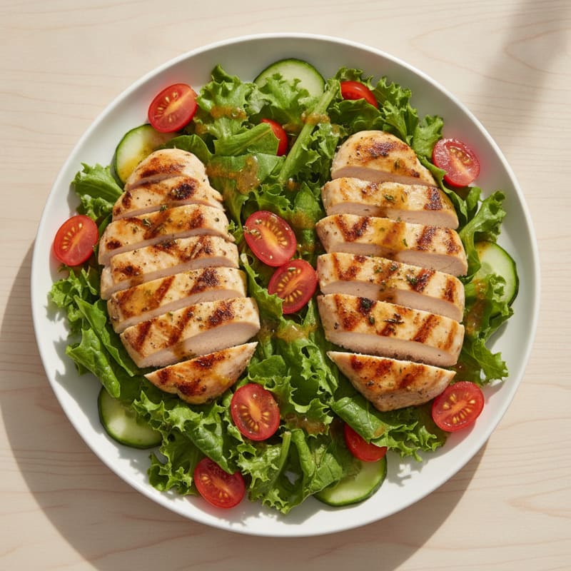 Grilled Chicken Breast Salad with Cherry Tomatoes and Mixed Greens