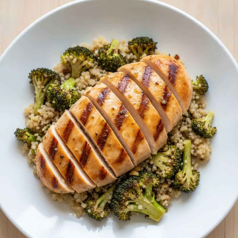 Grilled Chicken Breast with Quinoa and Roasted Broccoli