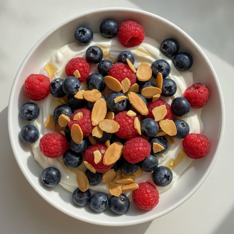 Greek Yogurt Protein Parfait with Mixed Berries and Almonds