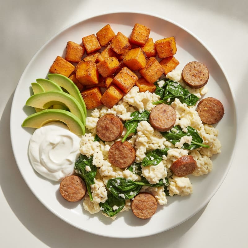 Egg White Scramble with Turkey Sausage and Greek Yogurt
