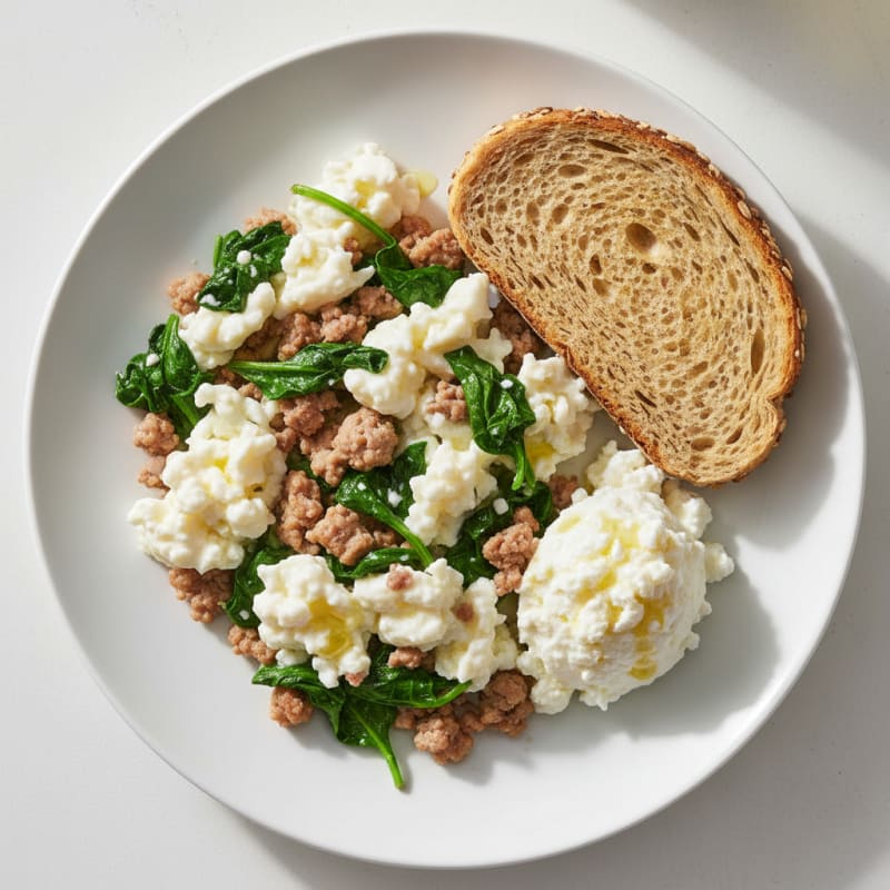 Egg White and Turkey Spinach Scramble with Cottage Cheese