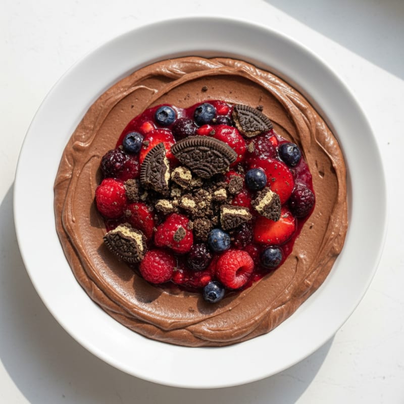Silky Chocolate Protein Pudding with Mixed Berry Compote