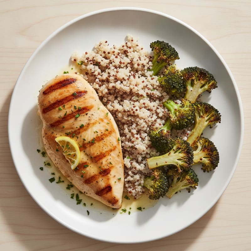 Grilled Chicken Breast with Quinoa and Roasted Broccoli