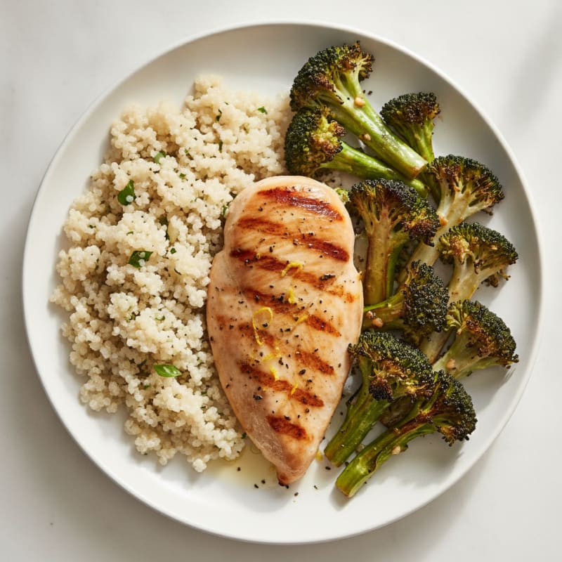 Grilled Chicken Breast with Quinoa and Roasted Broccoli